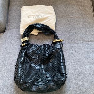 Jimmy Choo Large Black Leather Bangle Hobo Shoulder Bag